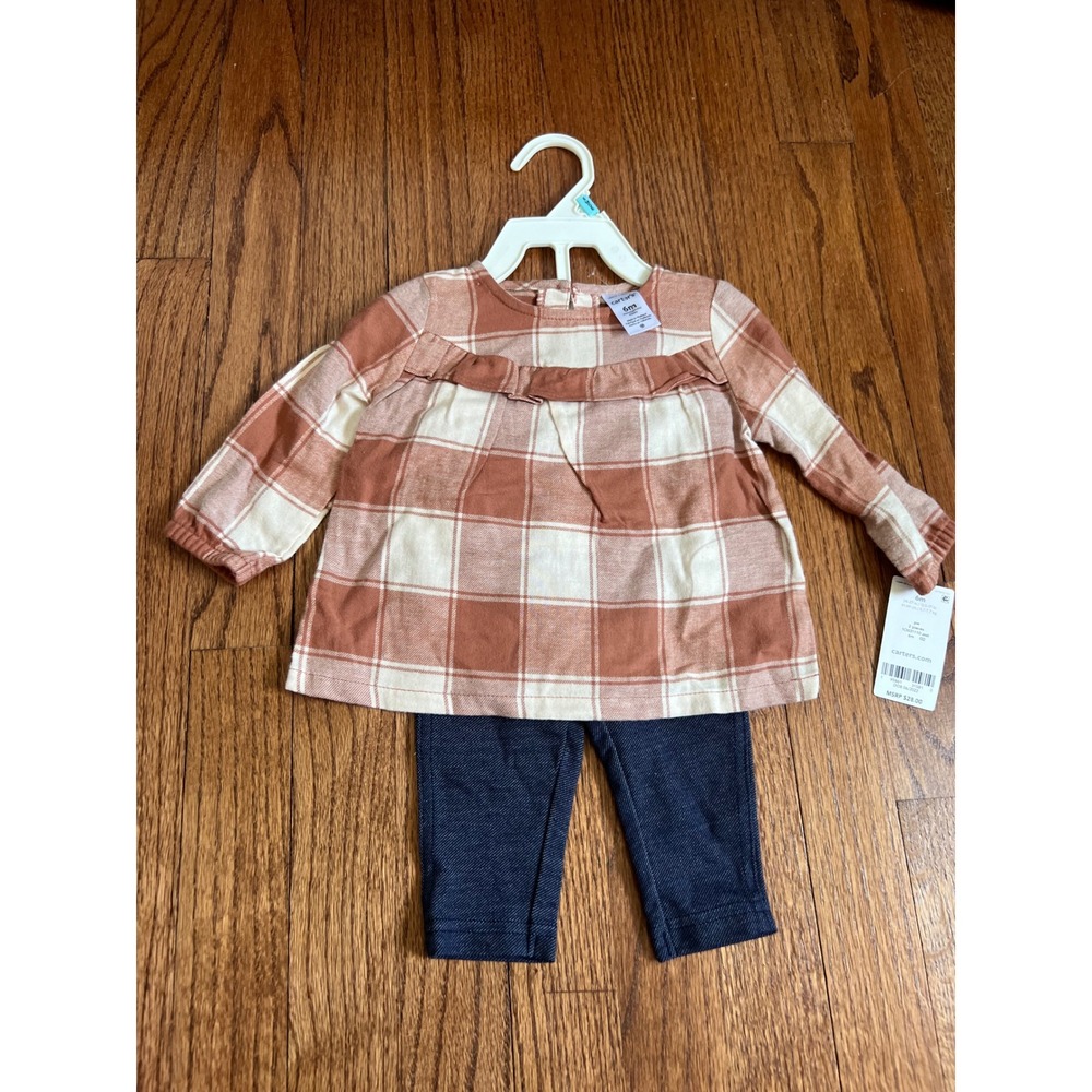 NEW Carter's 2pc Outfit Set Baby Girls 6M Pink Plaid Tunic Leggings 10031110